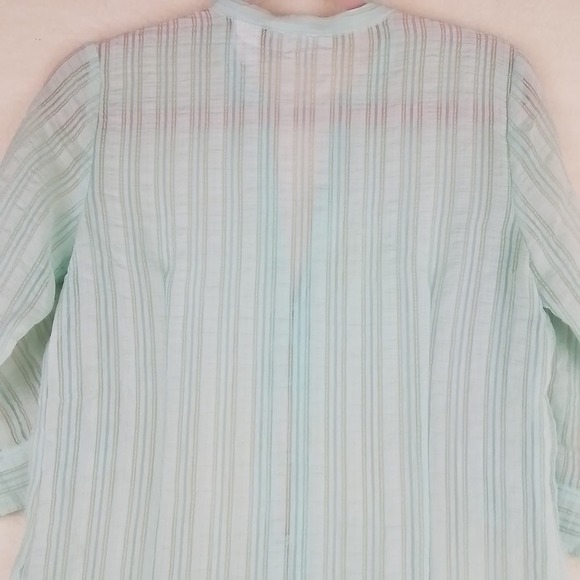 JH Collectibles Womens Blouse S Green Stripe 3/4 Sleeve Semi Sheer Button Shirt - Picture 6 of 10